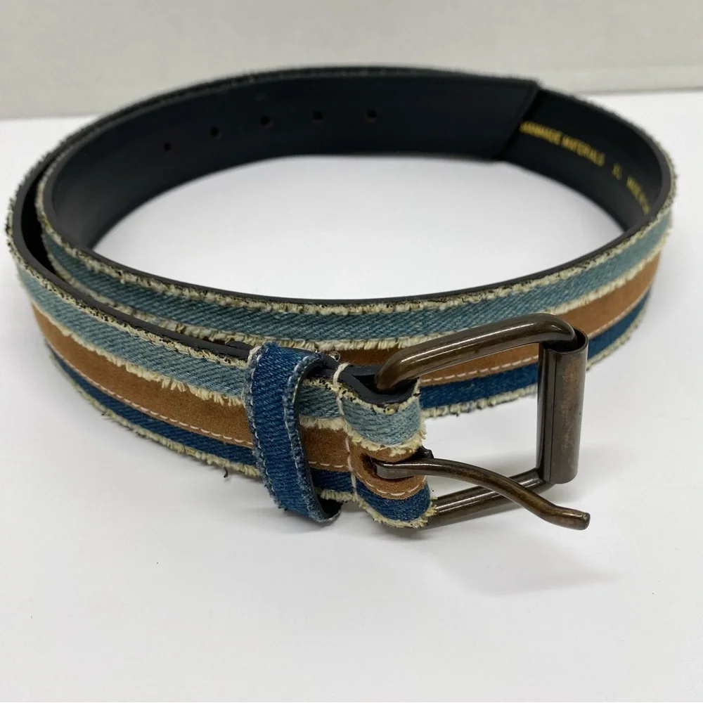 Vintage Belt Denim & Faux Leather Size XL Frayed Boho Casual Blue Brown Trendy